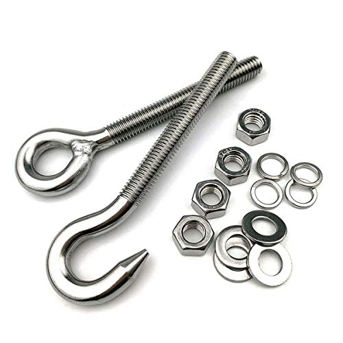 Hamineler 2PCS M10 Heavy Duty Stainless Steel Ring Eye Bolts Hook Bolts, Welded Closed Screw Rod Eyebolt and Bolts Hook with 4 Nuts 8 Washers
