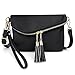 UTO Envelope Wristlet Clutch Crossbody Bag for Women Double Tassel Cellphone Trendy Purse with Strap and Zip Pocket Black