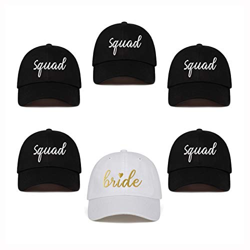 LADY&HOME Set mit 6 Hens Party Cap, Bride and Bride Squad Baseball Caps, Best Gift for Junggesellinnenabschied, Bridal Party, Wedding, Embroidered Adjustable Cotton Truck Caps