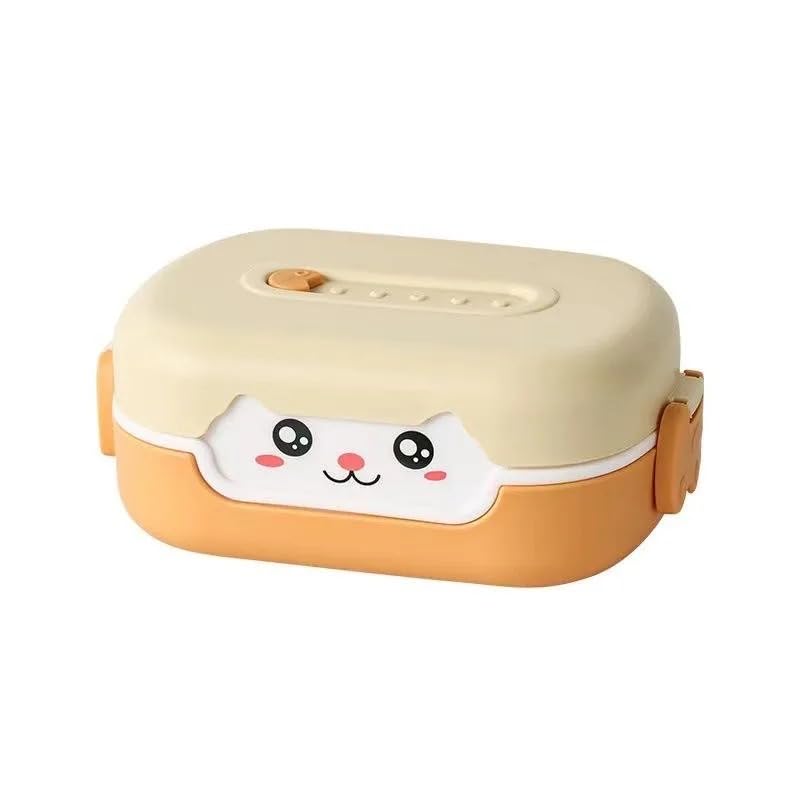 Kids lunch box, Leak Proof, 2 Grid Heat Insulation Design Portable design，BPA Free, Microwave Safe Meal Prep Container Plastic Spoon Included 700ML (Yellow)