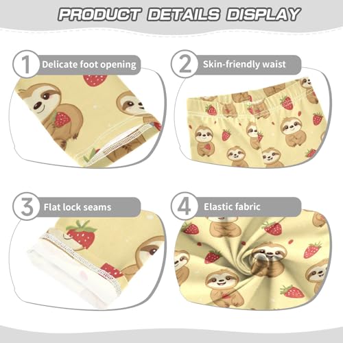 Vdsrup Girls Leggings Strawberry Sloth Yellow Kids Length Leggings Pants Athletic Yoga Pants Toddler Tights Trousers 4T3