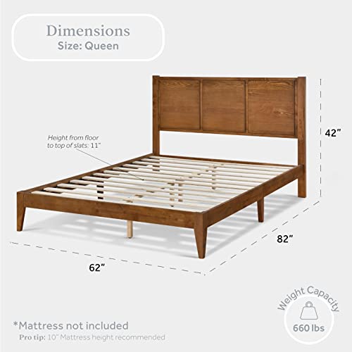 Dg Casa Mason Queen Walnut Solid Rubberwood Bed Frame, Paneled Headboard, Wood Frame, Wood Legs, Wood Slat Support, Wood Furniture, Farmhouse Bedroom Décor, Wood Low Platform Bedframe #TOP1