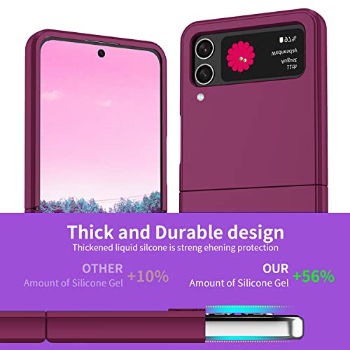 Auouk For Galaxy Z Flip 3 Case,Liquid Silicone With 360°Ring Kickstand [ Super Soft Microfiber Lining ] Slim Shockproof Protetive Bumper Girls Women Cover For Galaxy Z Flip 3 5G 6.2 Inch,Dark Purple #TOP2