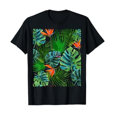 Birds of Paradise Tropical Floral Pattern Printed T-Shirt Cover