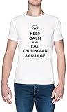 Stampato in Europa Keep Calm And Eat Thuringian Sausage Bianca Uomo Maglietta Dimensioni XS White Men\'s Tee Size XS