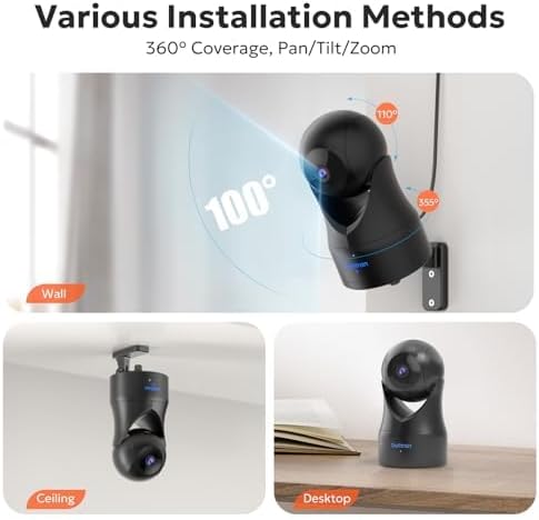 Miniatura 3 de owltron Cámara de seguridad para interiores, 360 cámaras caseras panorámicasinclinables con detección de movimiento, cámara para mascotas con