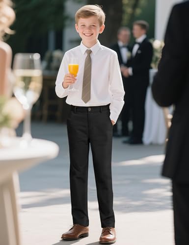 Image of KEREDA Boys Flat Front Dress Pants School Uniform Pants with Zip Button