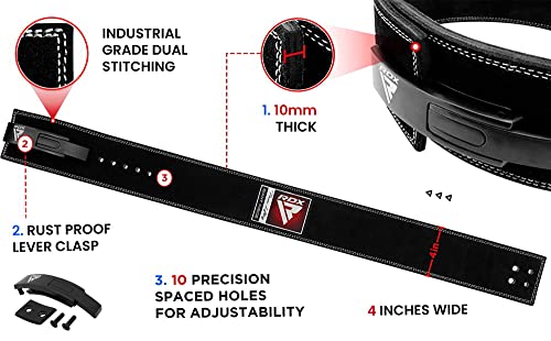 Rdx Weight Lifting Belt Powerlifting, Approved By Ipl And Uspa, 10Mm Thick 4" Leather Lumbar Back Support, Lever Buckle Gym Strength Training Equipment, Bodybuilding Deadlifts Squats Workout Men Women #TOP3