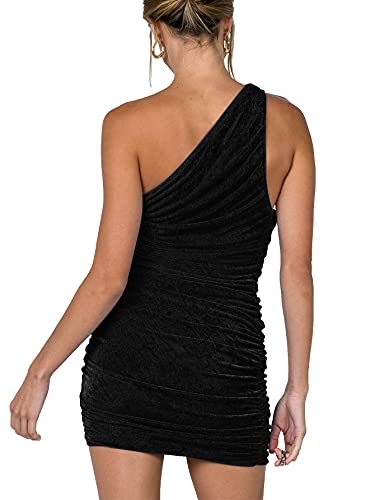 Image of LYANER Women's Sexy One Shoulder Ruched Sleeveless Bodycon Mini Short Dress
