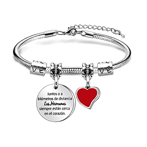 Angelra Hermana Pulsera Para Mujer"Juntos O A Kilómetros De Distancia Las Hermanas"Pulsera Con Colgante Grabado Para Regalos De Graduación De Cumpleaños Cover