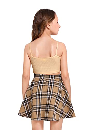 Wdirara Girl's 2 Piece Cute Outfits Cartoon Print Cami Top And Plaid Skirt Set Multicolored 9Y #TOP5