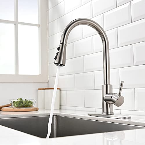Brushed Nickel Kitchen Faucets With Pull Down Sprayer Kitchen Sink Faucet With Pull Out Sprayer Single Hole Deck Mount Single Handle Stainless Steel Grifos De Cocina 866068Sn #TOP7