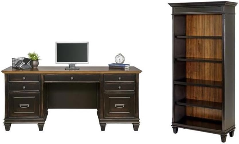 BOWERY HILL Set of 2 Credenza Office Desk Writing Table & Bookcase