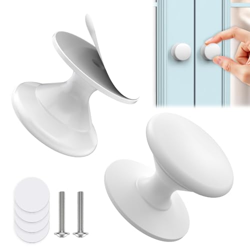 YogePote Self Adhesive Cabinet Knobs, Aluminum Alloy Self-Stick Drawer Pull Handles for Sliding Glass Door, Cabinet, Cupboard, Dresser, Closet, Window - Stick On No-Drilling Drawer Knobs (2, White)