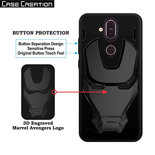 Image of COVERLY Official 3D Touch Feel Trending Avengers Logo Mask Soft Rugged Grip Silicone Iron Man Super Power Cartoon Movie Engraved Silicone Matte Back Cover for Nokia 8.1 (2019) -HD Black Avenger