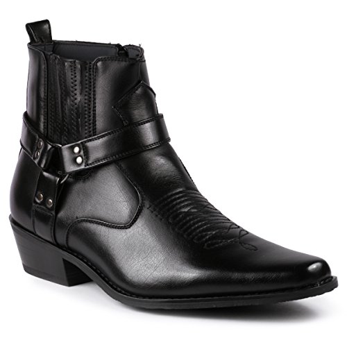 Metrocharm Diego-02 Men's Belt Strap Studded Western Cowboy Boots (11 D(M) US, Black)