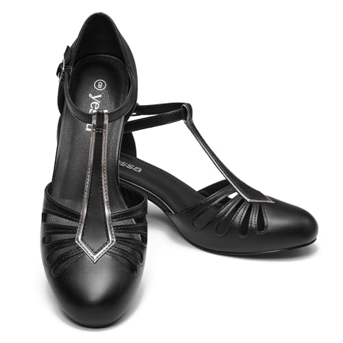 YESSA T-Strap Character Shoes for Women 2" Dance Shoes 1920s Shoes for Ballroom Latin Salsa Swing Folklorico Tango Wedding Flapper Gatsby Shoe2
