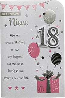 to A Fabulous Niece 18 Birthday Card Age 18 18th Eighteen Grey/Pink/Black/Silver Balloons/Words 3D/Glitter/Foil Detail(PRELUDE45618)