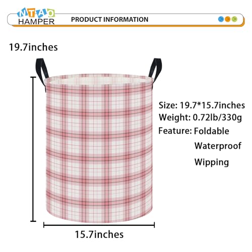 Image of NTAOHAMPER Laundry Hamper, Waterproof Storage Bin, Baby Nursery Hamper, Clothes Organizer Basket, Room Decor (Pink Plaid)