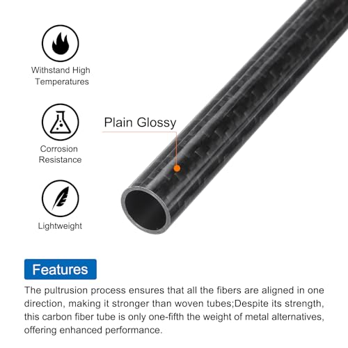 QUARKZMAN 2 Stück Kohlefaserrohr 10 x 12 x 500mm glänzende Oberfläche Stab 3K gewickeltes reines Kohlefaser-Rundrohr für RC-Flugzeug Multicopter