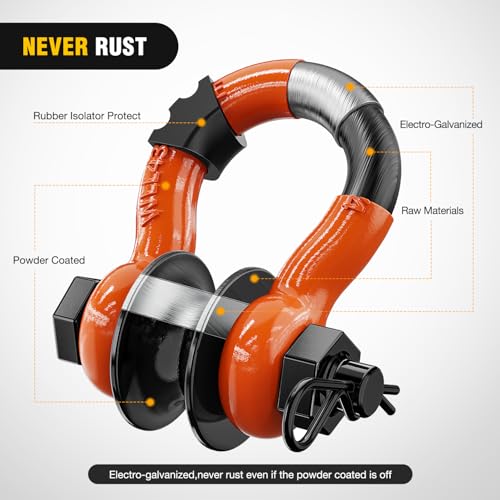 Image of Nilight 3 /4 inch D-Ring Shackle w /Snatch Block (2 Pack) 9,500 lb Working Load, 2-in-1 Heavy‑Duty Towing Pulley w /Isolator for Off‑Road Recovery, Winch Cable & Rope, Truck Jeep ATV UTV Tractor, Orange