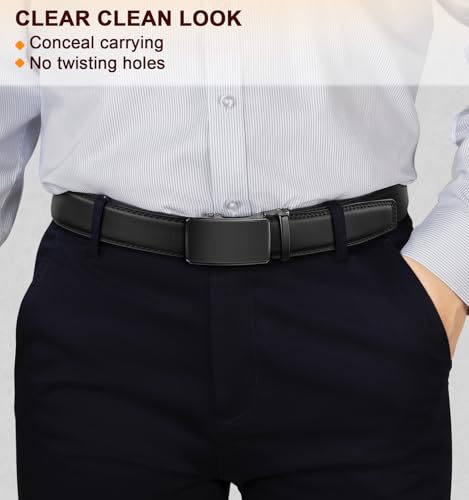 Image of KEMISANT Men Belt 2 Pack, Leather Ratchet Belt Easy Click Slide For Men 1 3 /8 inch,Cut for Fit