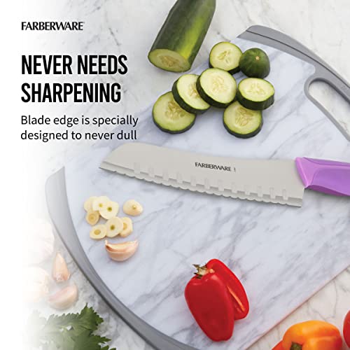 Farberware Precise Slice Serrated Santoku Knife, 7 Inch, Purple #TOP3