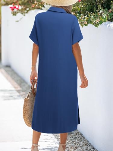 Image of Zeagoo Women Dresses Summer Casual Short Sleeve Button Down Shirt Dresses 2026 Beach Cover Up with Pockets