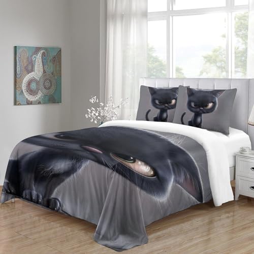 Housse de couette 140x200 imprimé chat 3D avec fermeture éclair ado - 5