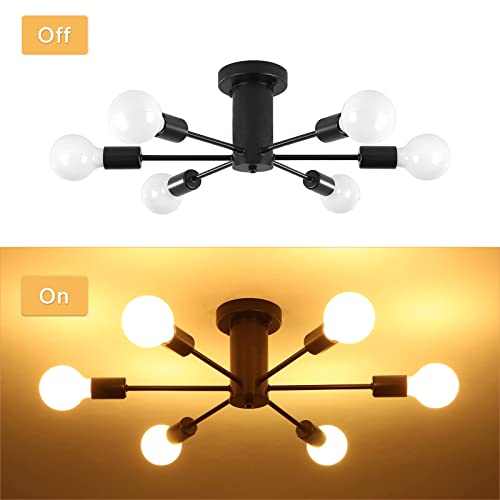 LJHhowe Semi Flush Mount Ceiling Lamp Black 6 Lights Sputnik Chandeliers E26 Base Mid Century Ceiling Light Fixture Modern Chandelier for Dining Room, Foyer, Kitchen, Bedroom, Living Room - Image 4