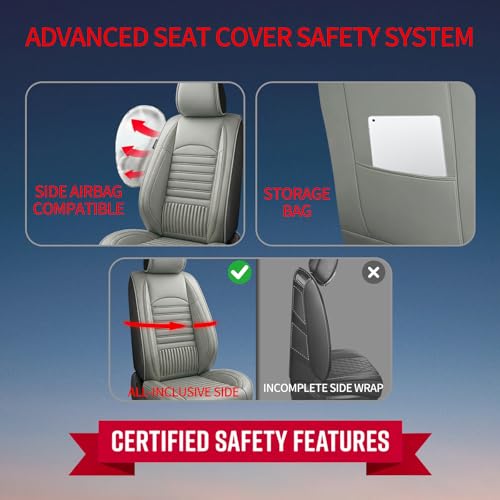 Image of Fit Acadia Car Seat Covers (Only Front 2 Seats) Compatible with GMC Acadia 2007-2024 2025 2026-Full Coverage Breathable Leather, Airbag Compatible, Waterproof & All-Weather, Grey