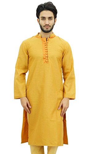 Atasi Men's Long Kurta Maroon Dupion Ethnic Bollywood Style Shirt