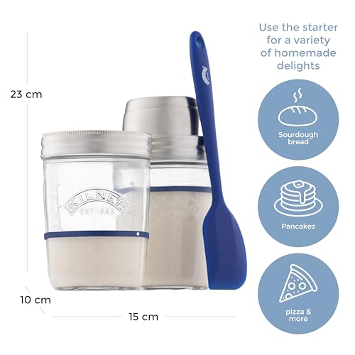 Kilner Sourdough Starter Set with 2 Glass Jars Measuring Lid Spatula and Recipe Booklet Perfect for Homemade Sourdough Bread, Pancakes, Pizza and Naan