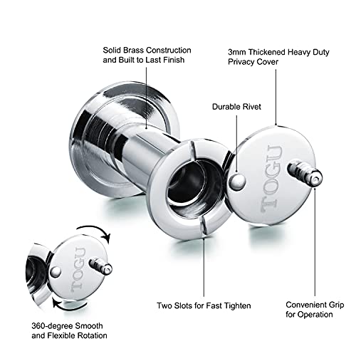 Image of TOGU TG2814YG-PH Solid Brass UL Listed HD Glass Lens 220-degree Door Viewer Peephole with Heavy Duty Privacy Cover for 1-3 /8 inch to 2-1 /6 inch Doors, Polished Chrome Finish