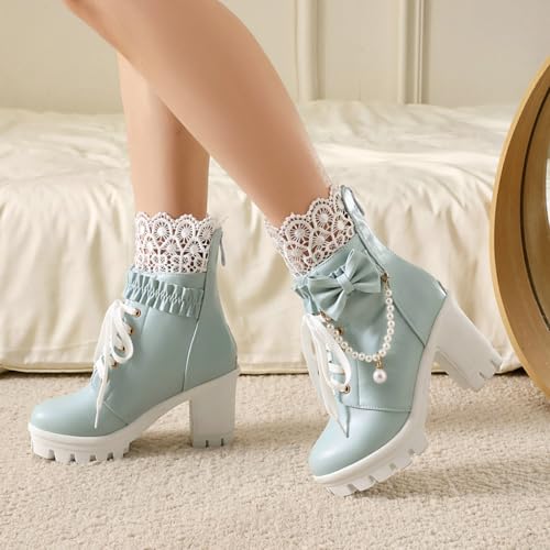 Parisuit Womens Sweet Lace Lolita Platform Boots Goth Chunky High Heel Ankle Boots Lace Up Combat Booties Cosplay Shoes4