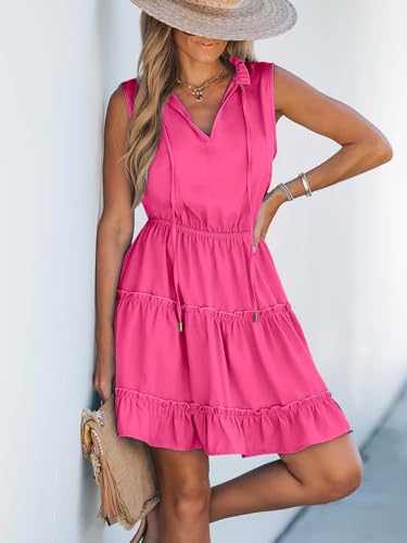 Image of CUPSHE Womens Summer Dresses Tie Neck Sleeveless Tiered Ruffle A-Line Tunic Mini Dress