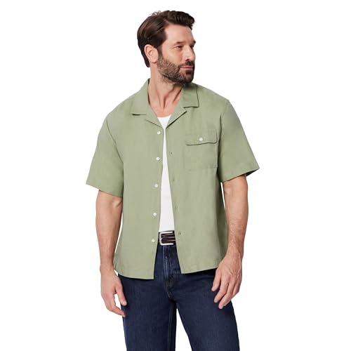 Amazon Essentials Mens Relaxed-Fit Short Sleeve Linen Blend Shirt Dark Sage Green Large