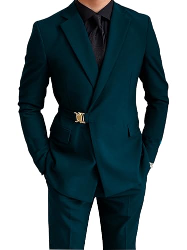 2 Piece Suit Men Stylish Men's Suits for Dinner Party Slim Fit Metal Buckle Tuxedo Suit Set Notch Lapel