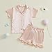 Babieshouse Toddler Girls Pajamas Sets Fashionable Ruffled Lapel V Neck Short Sleeve Tops with Solid Color Shorts 2Pcs Sleepwear (Champagne, 6-12 Months)