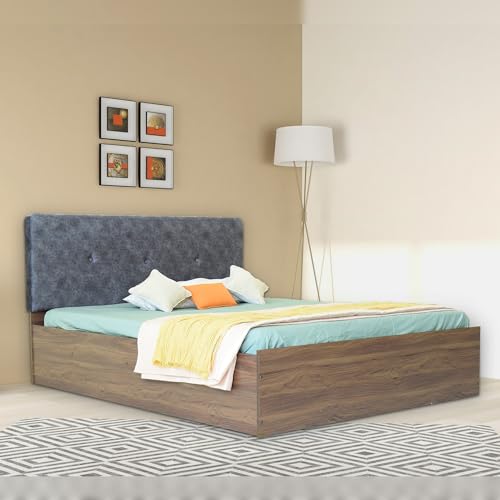 Image of DF2H Bed | 1 Year Warranty | Double Bed, Queen Size, Japa Premium Upholstery, Non-Woven & Fabric Base + 3mm MDF, Walnut Colour (Melamine Finish)