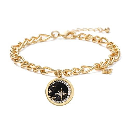 MESOVOR Bracelet à Maillons étoile de Lune pour Femmes Filles, Bracelet à Chaîne Cubaine Réglable Plaqué Or 16 Carats (noir) Cover