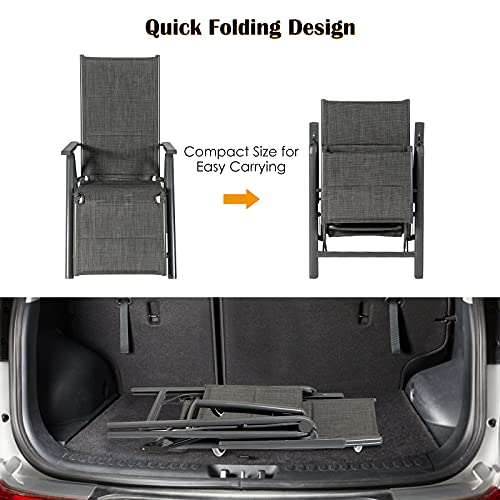 Giantex Reclining Patio Chairs 7 Positions Adjustable Backrest Outdoor Folding Recliners Aluminum Frame Padded Lounge Chair Lawn Porch Furniture (1, Gray) #TOP2