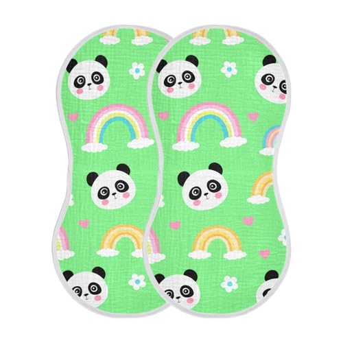 MCHIVER Panda Rainbows Flowers Hearts Baby Burp Cloths Cotton Washcloths Soft Absorbent Burping Rags for Baby Girl Boy Newborn Towel 2 Pack2