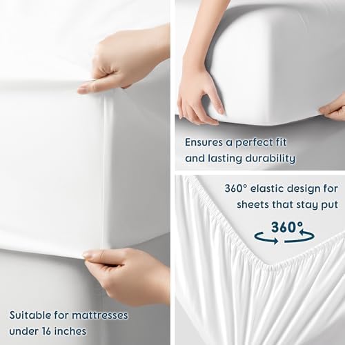 SONORO KATE 100% Egyptian Cotton Sheets Queen Size - 600 Thread Count, Luxury Hotel Sateen Weave Bedding Set, Soft Breathable Sheet Sets, 16" Deep Pocket - 4 PC(White,Queen) - Thumbnail 4