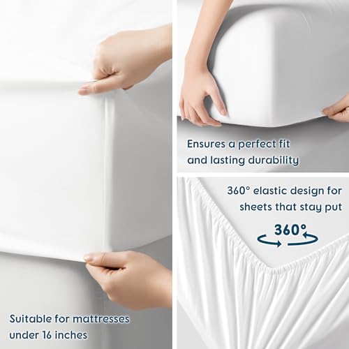 SONORO KATE 100% Egyptian Cotton Sheets - 800 Thread Count, Luxury Hotel Sateen Weave Sheets, Cooling, Soft & Breathable Bed Sheets Set, Fits 16\" Deep Pocket - 4 PC (White,Queen) - Thumbnail 7