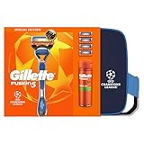 Gillette Fusion5 UCL Razor For Men, 1 Gillette Razor, 3 Replacement blades, Sensitive Shave Gel 200ml, UCL Washbag