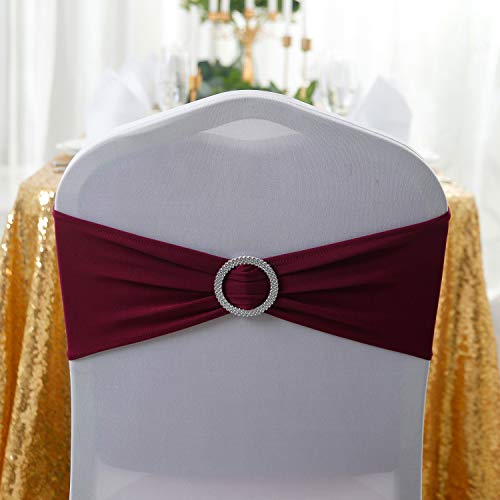Peomeise 100pcs Burgundy Spandex Chair Sashes with Buckle Slider for Wedding, Party Decoration by Peomeise - Image 3