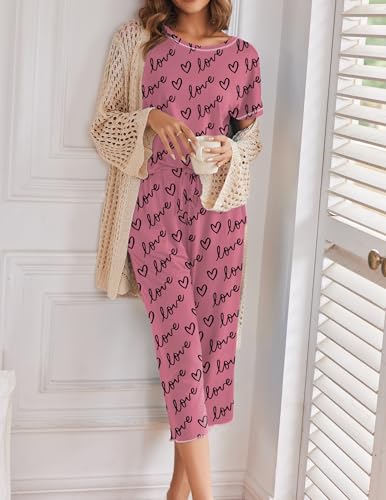 Image of Ekouaer 2 Pack Womens Pajamas Sets Short Sleeve Tops and Capri Pants Pjs Colorful Printed Sleepwear Sets