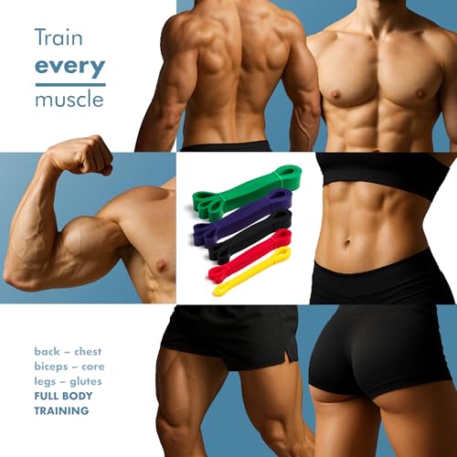 PORTENTUM Resistance bands with handle – Set – Pull up bands 4 or 5 levels strength – Handles, door anchor, sleeves and bag – Home gym men & women – Exercise band for Fitness Crossfit Yoga Pilates - Image 4