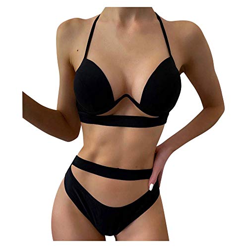 Ensemble de bain deux pièces bikini solide et nuisettes de plage chic - 2